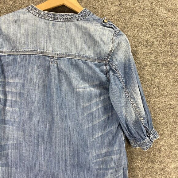 Gap Top Women S Small Blue Denim Short Sleeve Tunic 1/4 Button Up Cotton - Picture 12 of 13